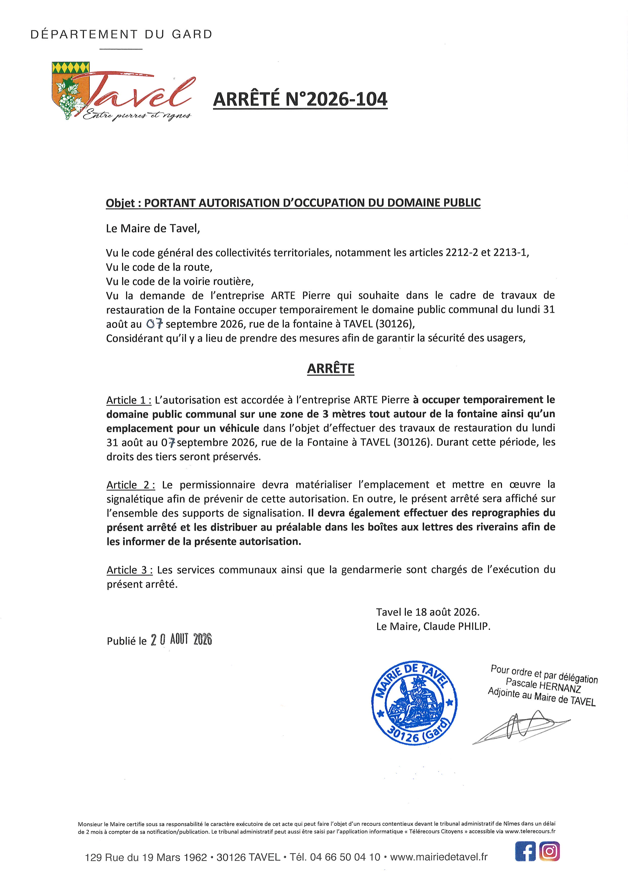 ARRETE 2026 104 FONTAINE