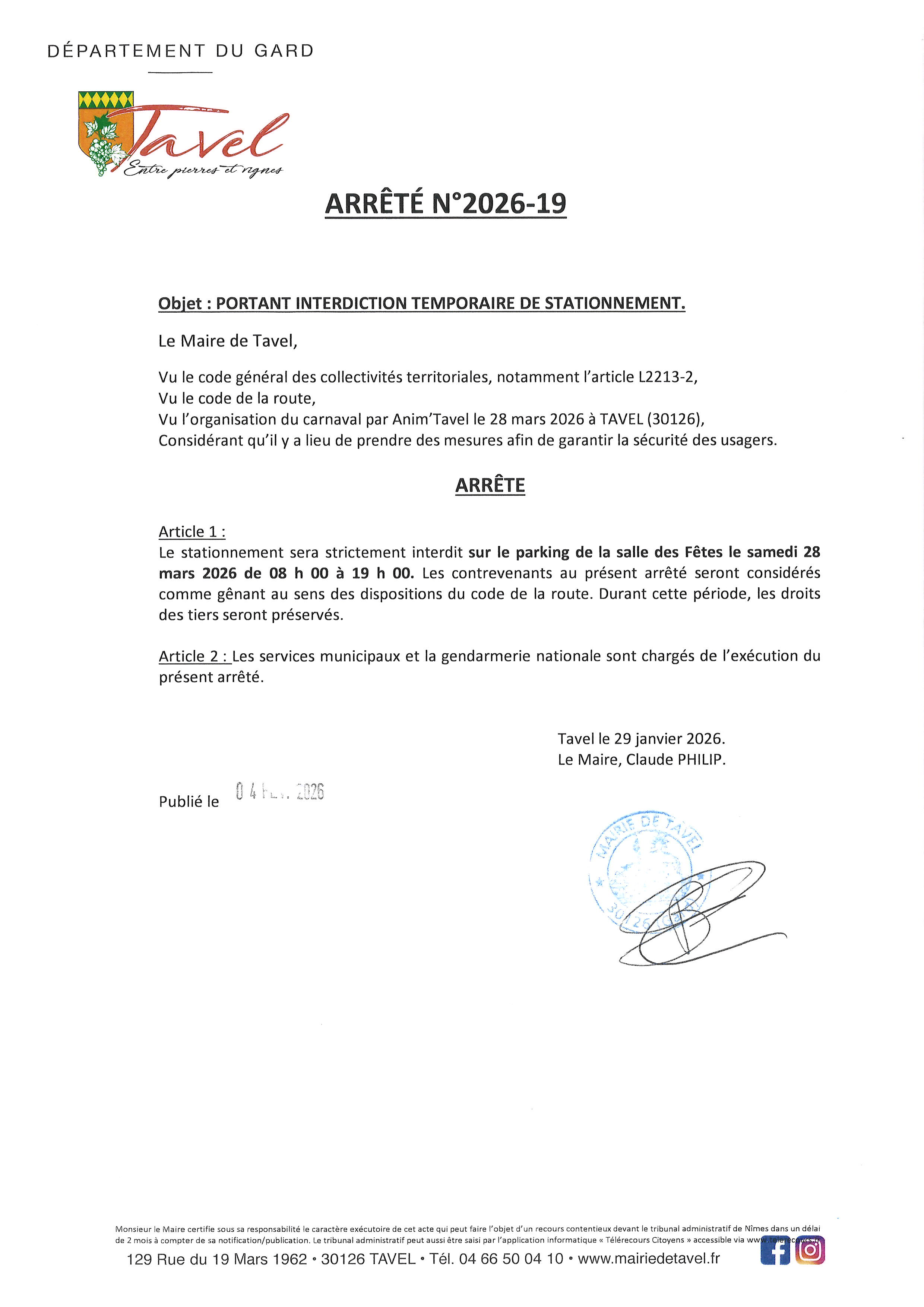 ARRETE 2026 19 CARNAVAL