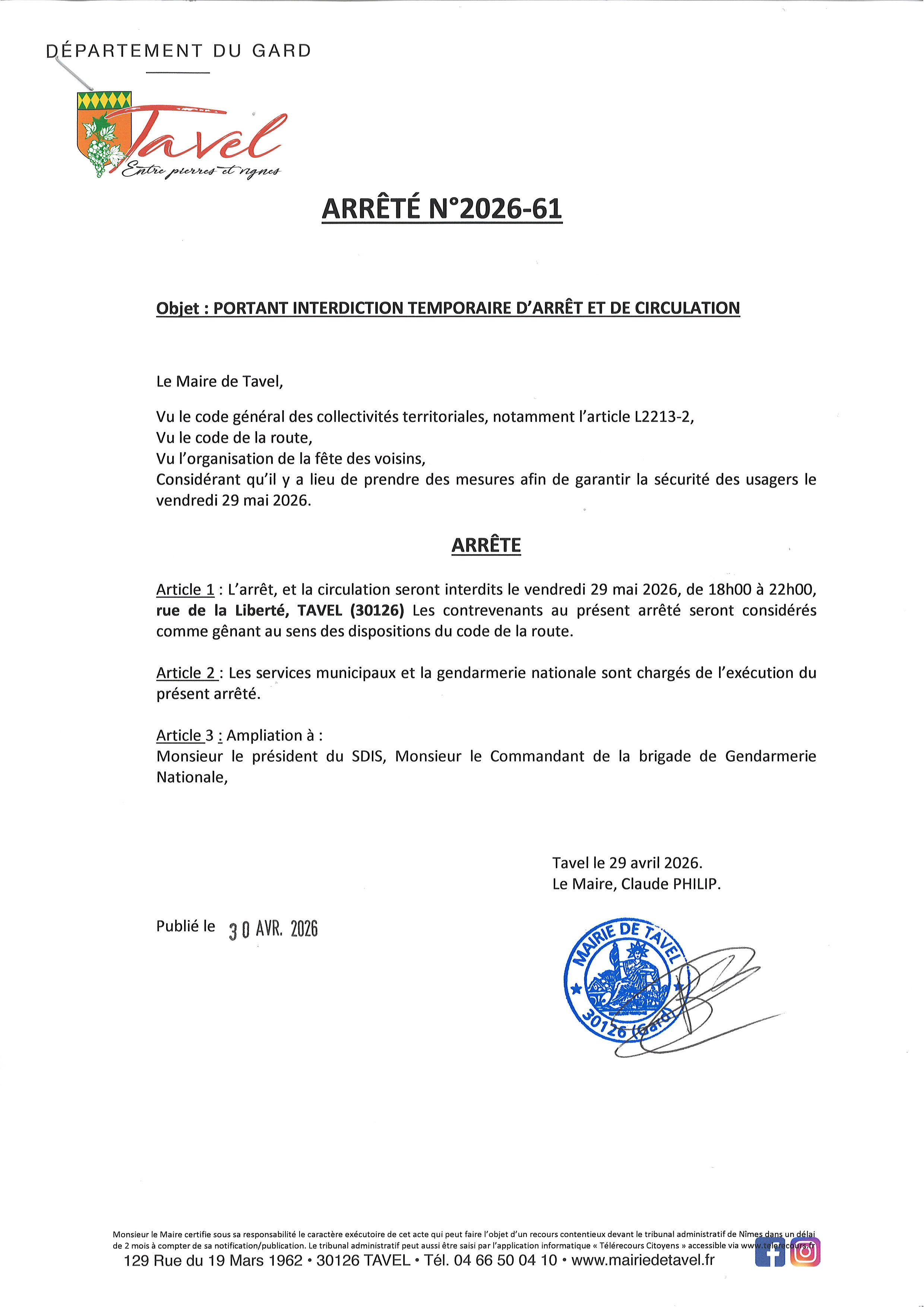ARRETE 2026 61