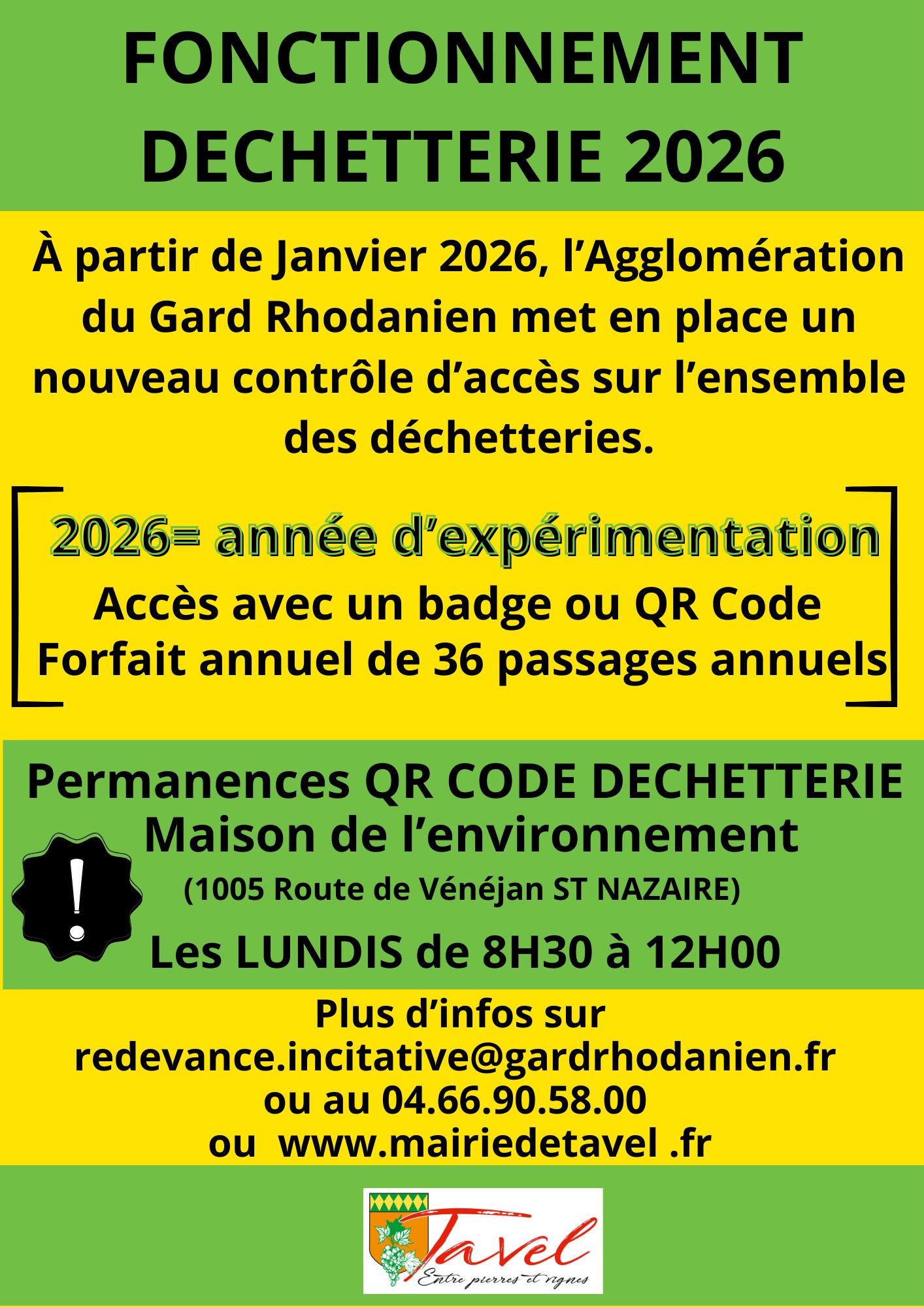 FONCTIONNEMENT DECHETTERIE 2026 QR CODE